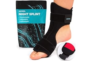 AZMED Plantar Fasciitis Night Splint & Support, Adjustable Orthotic Foot Drop Brace for Achilles Tendonitis and Heel Spur Relief, Black