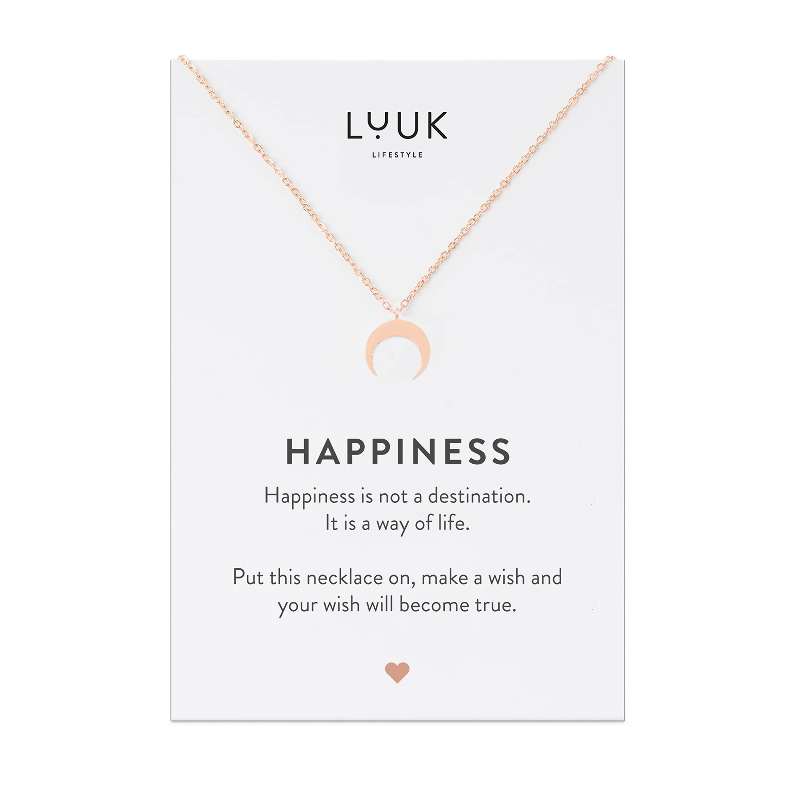 LUUK LIFESTYLE Stainless Steel Pendant Necklace for Women Waterproof 50cm Chain Modern Necklace Gift for Her Rose Gold Moon