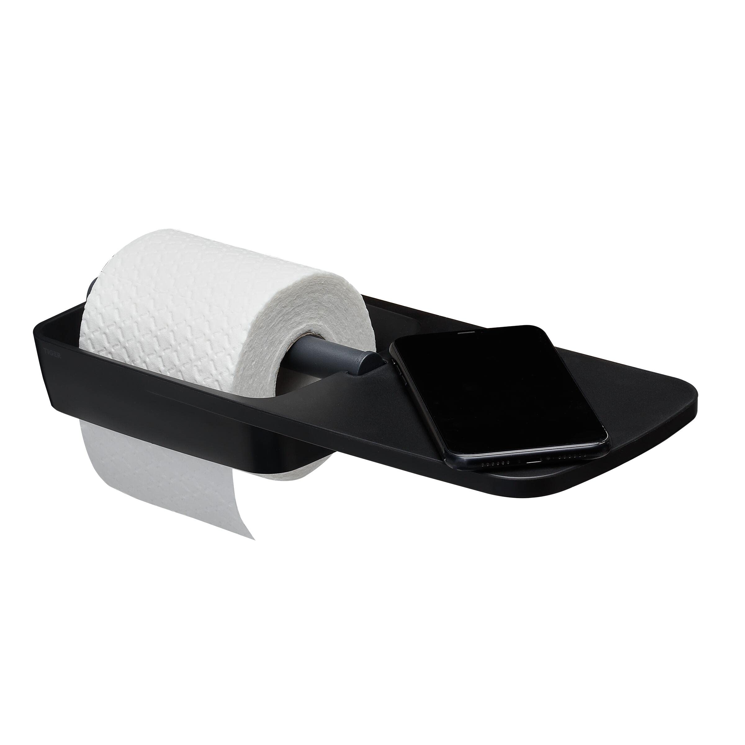 Tiger Tess, Toilet roll holder with shelf, Black/Anthracite, 145x321x48mm