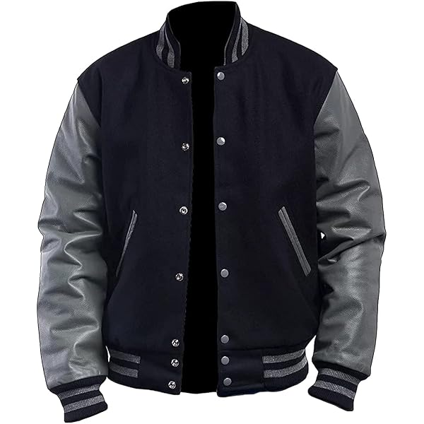 SPURZE Mens Black & Grey Varsity Jacket - High School College
