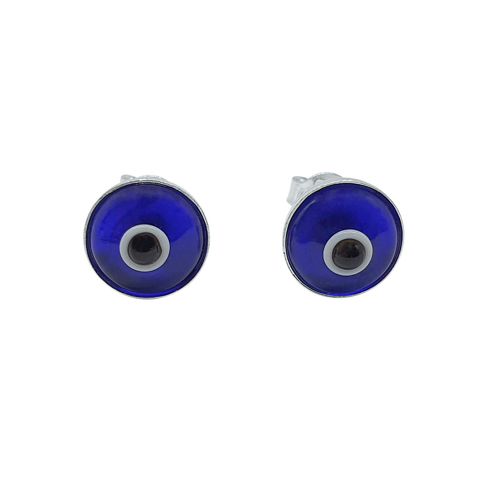 MYSTIC JEWELS By Dalia - Small Turkish Evil Eye Crystal Earrings - 925 Sterling Silver (Navy Blue)