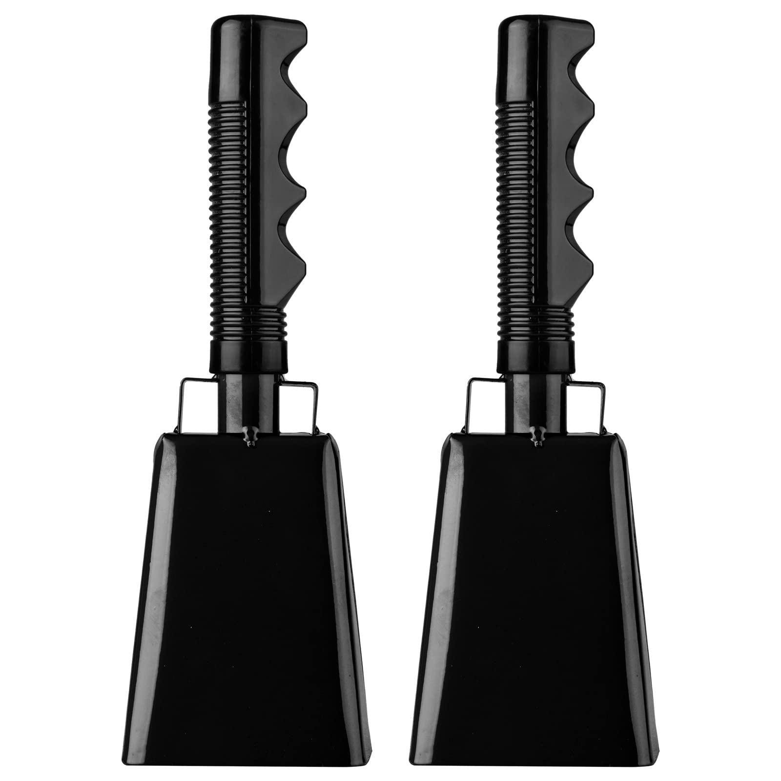Musfunny Cow Bells Noise Makers with Handle: 2 Pcs Hand Percussion Cowbell Instrument Loud Cheering Bells for Sporting Events Football Games Christmas Party School Graduations Farm Ranch (Black)