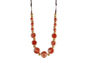 MINACHI Boho Hippie Round Ceramic Beads Strand Necklace, Vintage Bohemian Summer Beach Jewelry Gift for Women