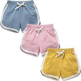 Girls Boys 3 Pack Running Athletic Cotton Shorts, Kids Baby Workout and Fashion Dolphin Summer Beach Sports