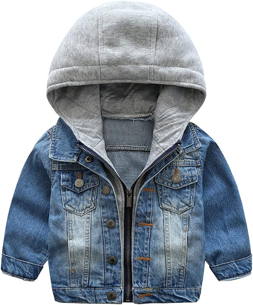 LJENFCI Toddler Boys Denim Jacket Kids Jeans Jacket Girls Hooded Coat