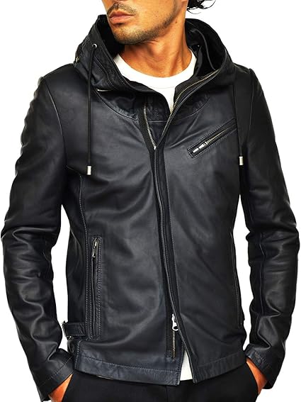 Amazon レザージャケット 革ジャン メンズ 本革 フード付き ライダースジャケット シングル ブラック ネイビー 黒 紺 Haruf ハルフ Tqpusa132 コート ジャケット 通販