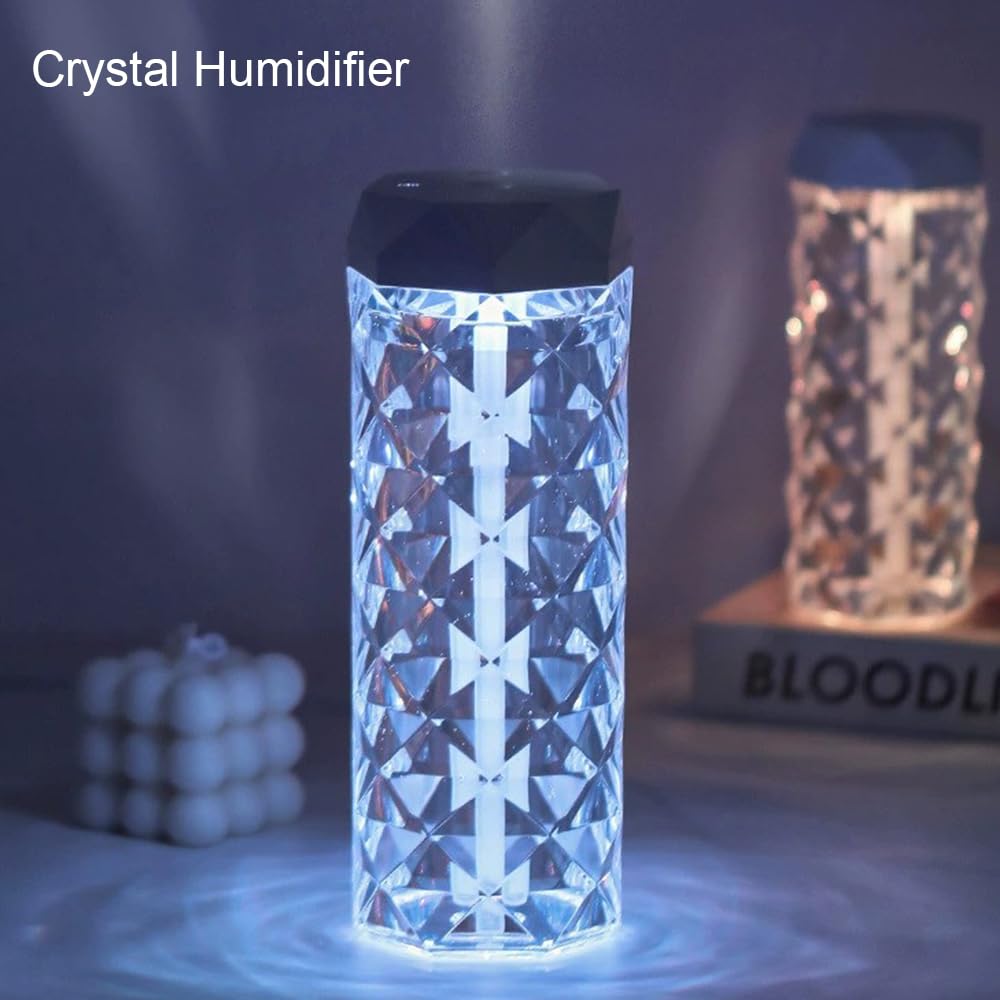 USB Desktop Crystal Humidifier 400ml with 7 Colors LED Night Light, No Noise Suitable for Home, Office, Desk, Bedroom and Babies Room and No Battery (400ml)
