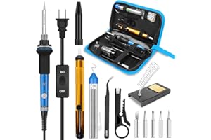 HANDSKIT Soldering Iron Kit, 60W Adjustable Temperature Welding Tool, 5pcs Soldering Iron Tip, Soldering Iron Stand, Desolder