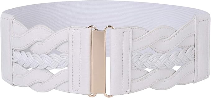 Breiter Elastischer Damen Gürtel - Vintage Geflochten Mit Goldenem Clip