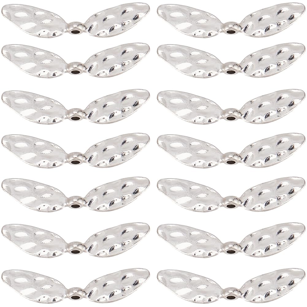 SUNNYCLUE 1 BOX 60PCS Alloy Angel Beads Wings Beads Metal Silver Small Butterfly Flying Dragonfly Fairy Wing Loose Spacer Beads Charms Bulk for jewellery Making Beading Kit Bracelets Diy Craft