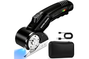 MILTNK Cordless Electric Scissors, Rechargeable Rotary Cardboard Cutter, Automatic Box Cutter with LED Light, Safety Lock, Extra Blades, Electric Scissors for Fabric Leather Carpet Plastic Cloth Paper, Black