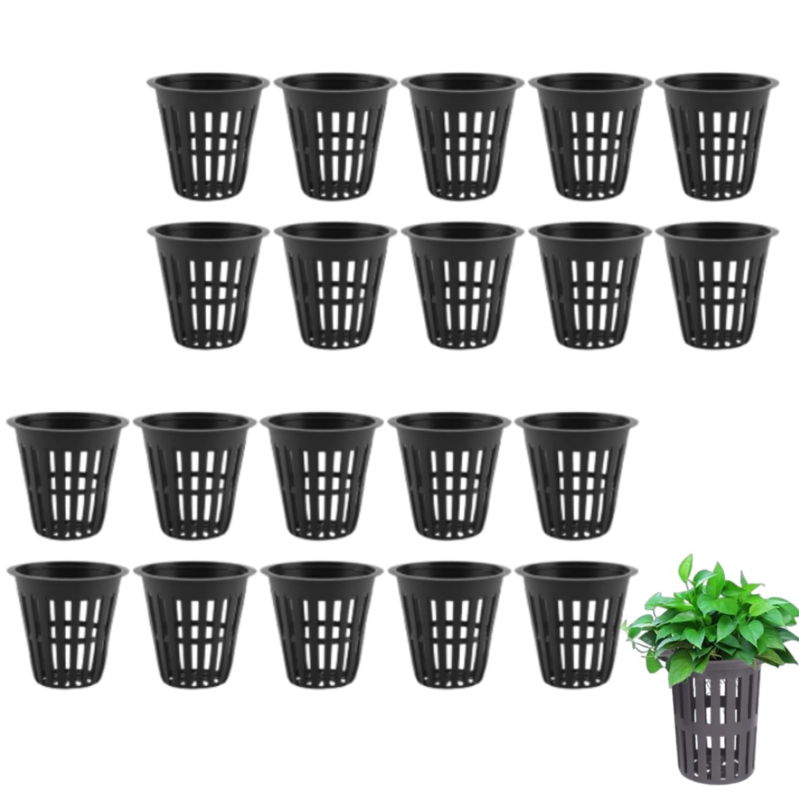 Beufee 20pcs Plant Nursery Pots, 2.16in Net Cup Pots Slotted Mesh Hydroponic Basket Hydroponic Planting Mesh Net Cups Round Wide Lip for Outdoor Growing(black)