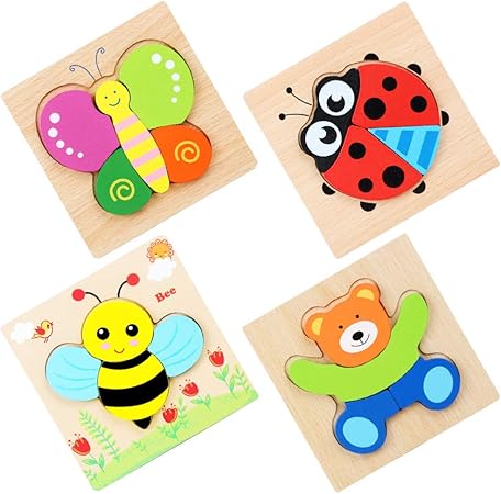 Amazon Nuolux 4ピース木製ジグソーパズル動物パズルゲーム幼児初の3dパズルブロック教育用カラーソーターモンテッソーリおもちゃ就学前早期学習用 木製パズル おもちゃ