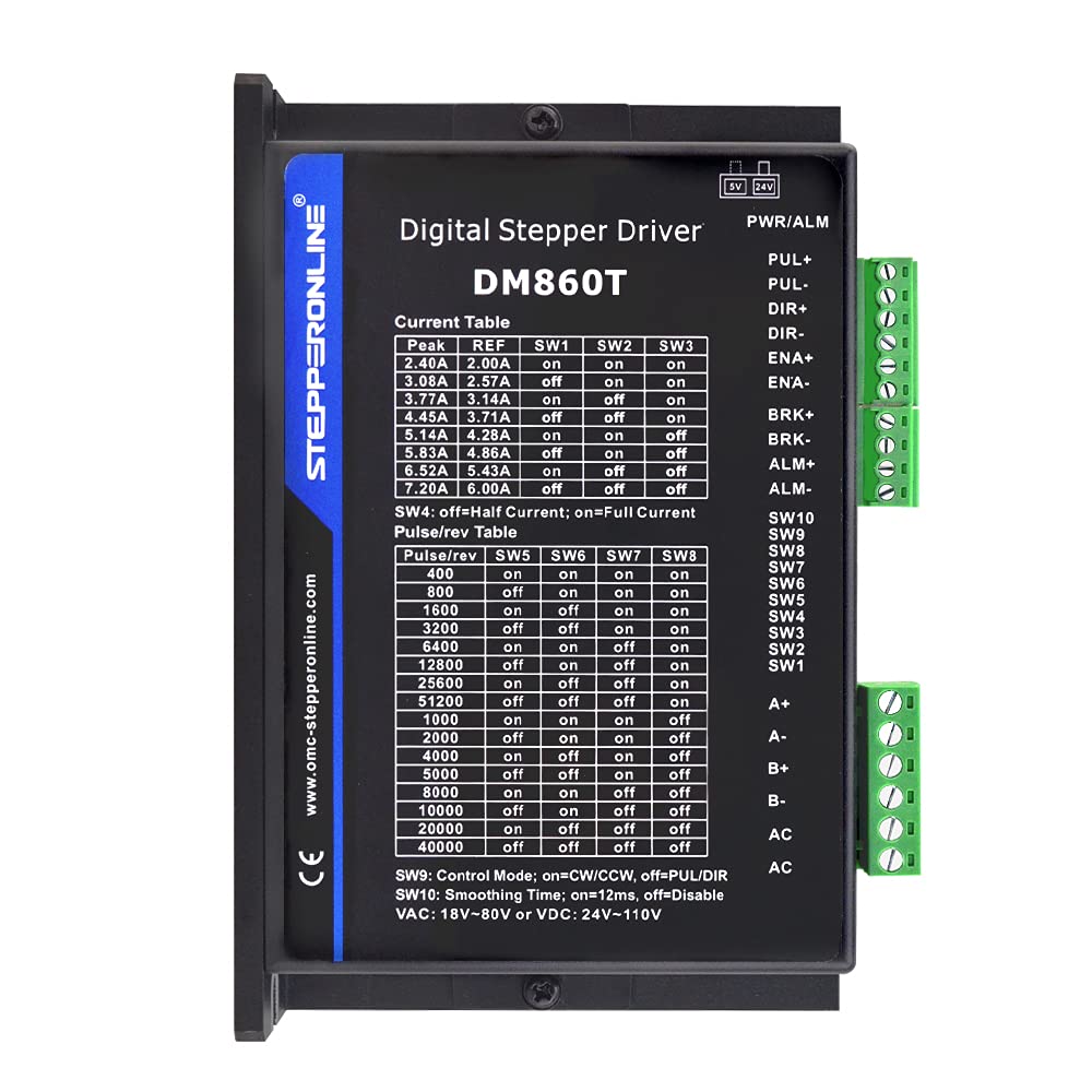 STEPPERONLINE Digital Stepper Motor Driver 2.4-7.2A 18-80VAC for Nema 34 Motor/CNC lathe DM860T
