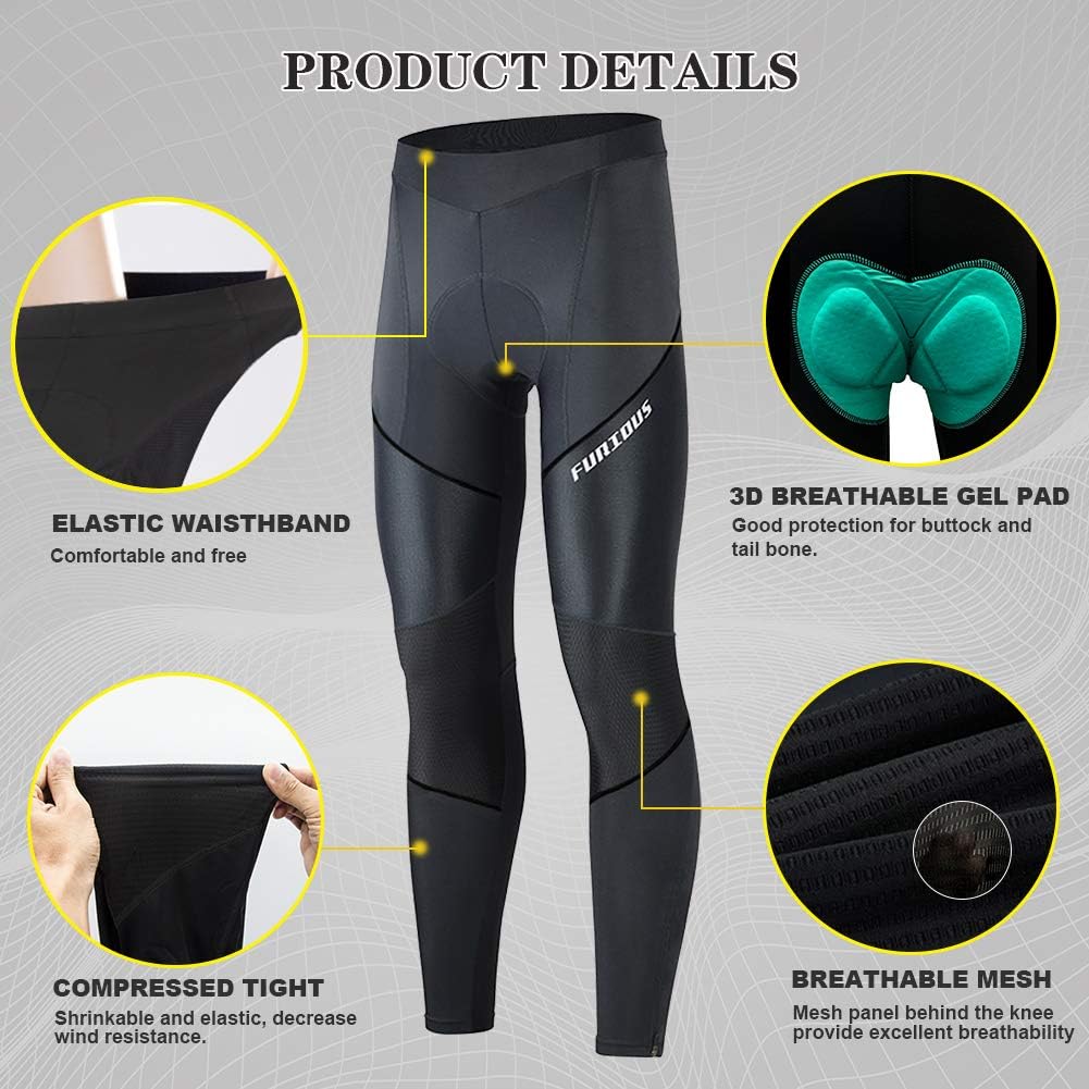 FEIXIANG Cycling Pants for Men, 3D Padded Long Bike Compression Tights MTB Legging Trousers Road Bicycle Mountain Riding Wear: Clothing