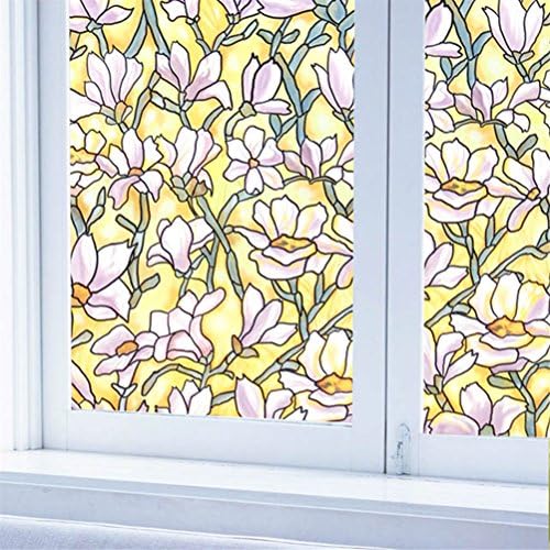Fofon Window Film No Glue Privacy Static Self-Adhesive Cling Stained Glass Decorative Window Films 17.7-by-78.7-Inch Magnolia