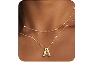 PANSHI Christmas Gifts Stocking Stuffers for Teens Girlfriend Teenage Women, Gold Initial Necklaces Teen Gifts Trendy Layered Bubble Letter Necklace Jewelry Birthday Gifts