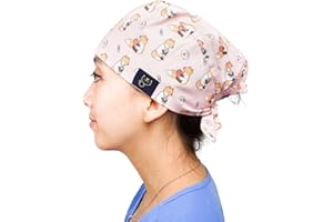 DR. WOOF APPAREL Scrub Caps for Women & Men - Tie Back & Ponytail Hat - Washable & Breathable Material - Surgical Cap for Nurse, Doctor, Vet