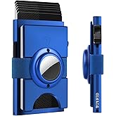 TOYFID Minimalist Wallet for Men,Slim Wallet Compatible with AirTag,Card Holder Metal Wallet,Pop Up Wallet,Metal Card Holder,Quick Access Card,Rfid Blocking Protection,Hold 12+ Credit Cards (Blue)