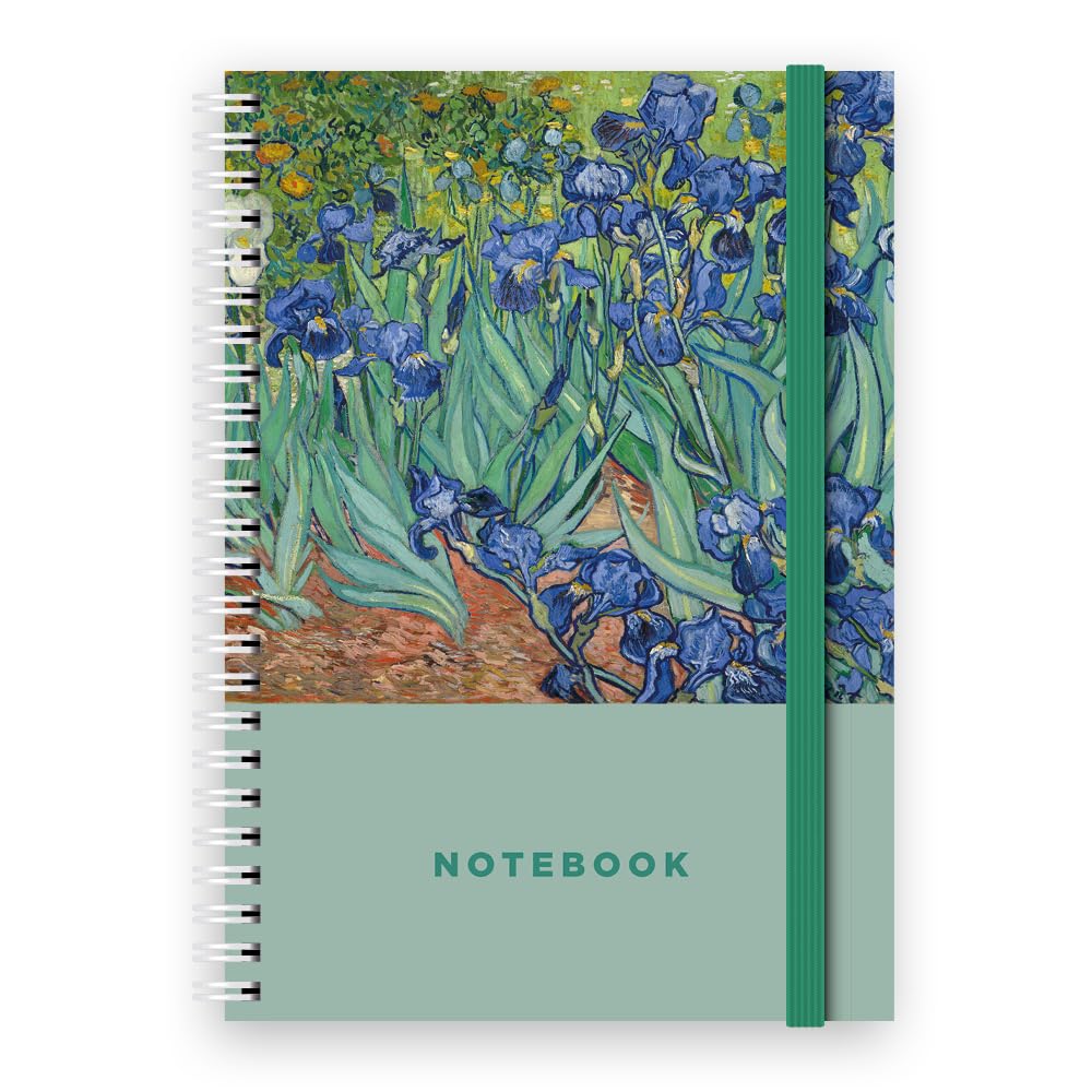 Cauliflower Journals A5 Spiral Bound Journal Notebook- Van Gogh - Iris Cover Design, 120 Ruled Pages and Elastic Page Divider (Iris)