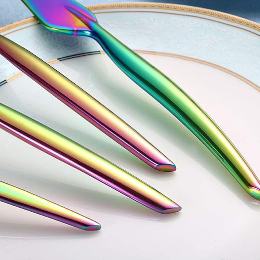 Amazon.com: Bnmy 304 Acero Inoxidable Color Pluma Cubiertos Cuchara Conjunto DE 4 Vajilla Dorada Vajilla Occidental,Silver: Home & Kitchen