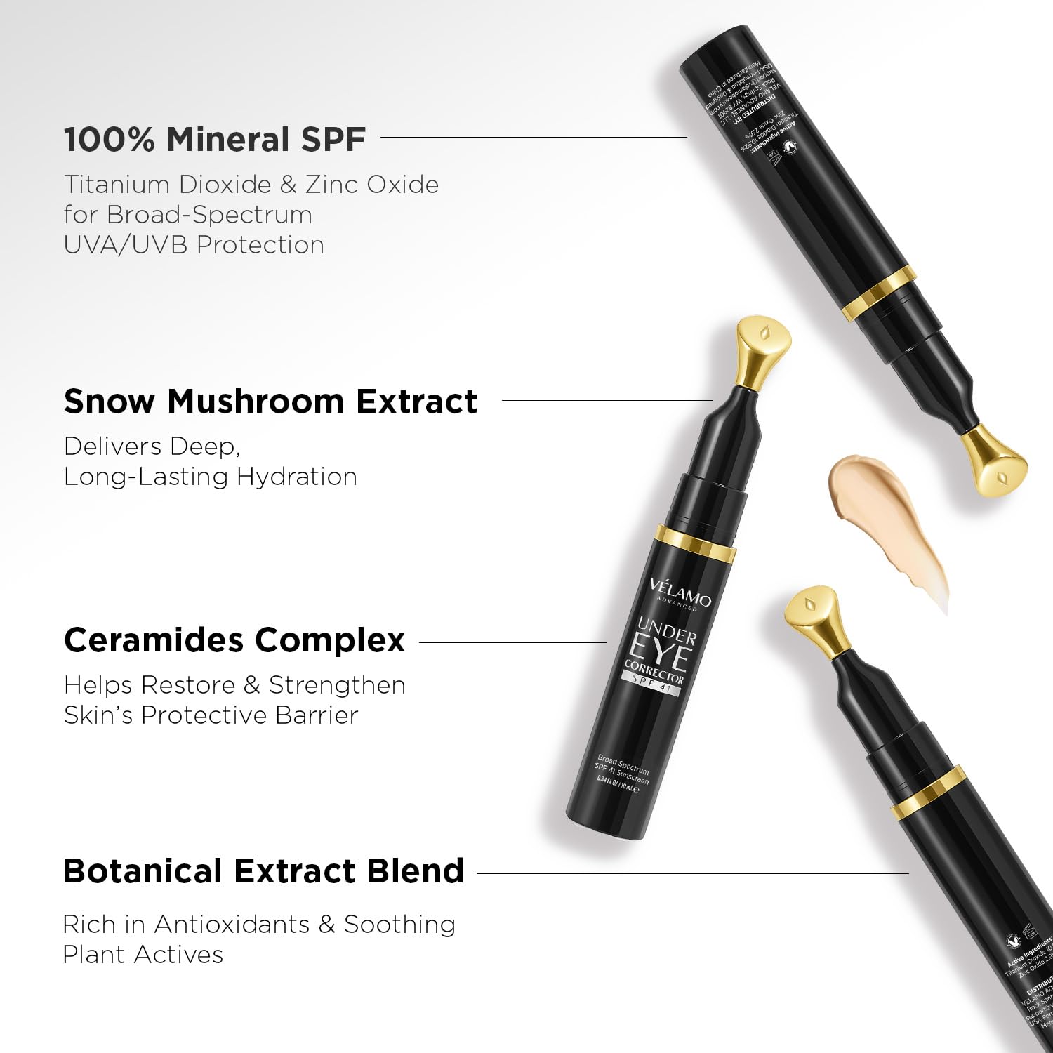 VELAMO ADVANCED Luminous Eye Corrector SPF 41: Under Eye Color Corrector for Dark Circles, Fine Lines & Puffiness - Hydrating Anti Aging Eye Cream with Ceramides Complex - Medium, 0.34 FL OZ/10mL