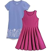 Mightly Girls' Short Sleeve & Sleeveless Dresses Pack of 2, 95% Organic Cotton, Colorful Kids Dress, School, Parties & Play