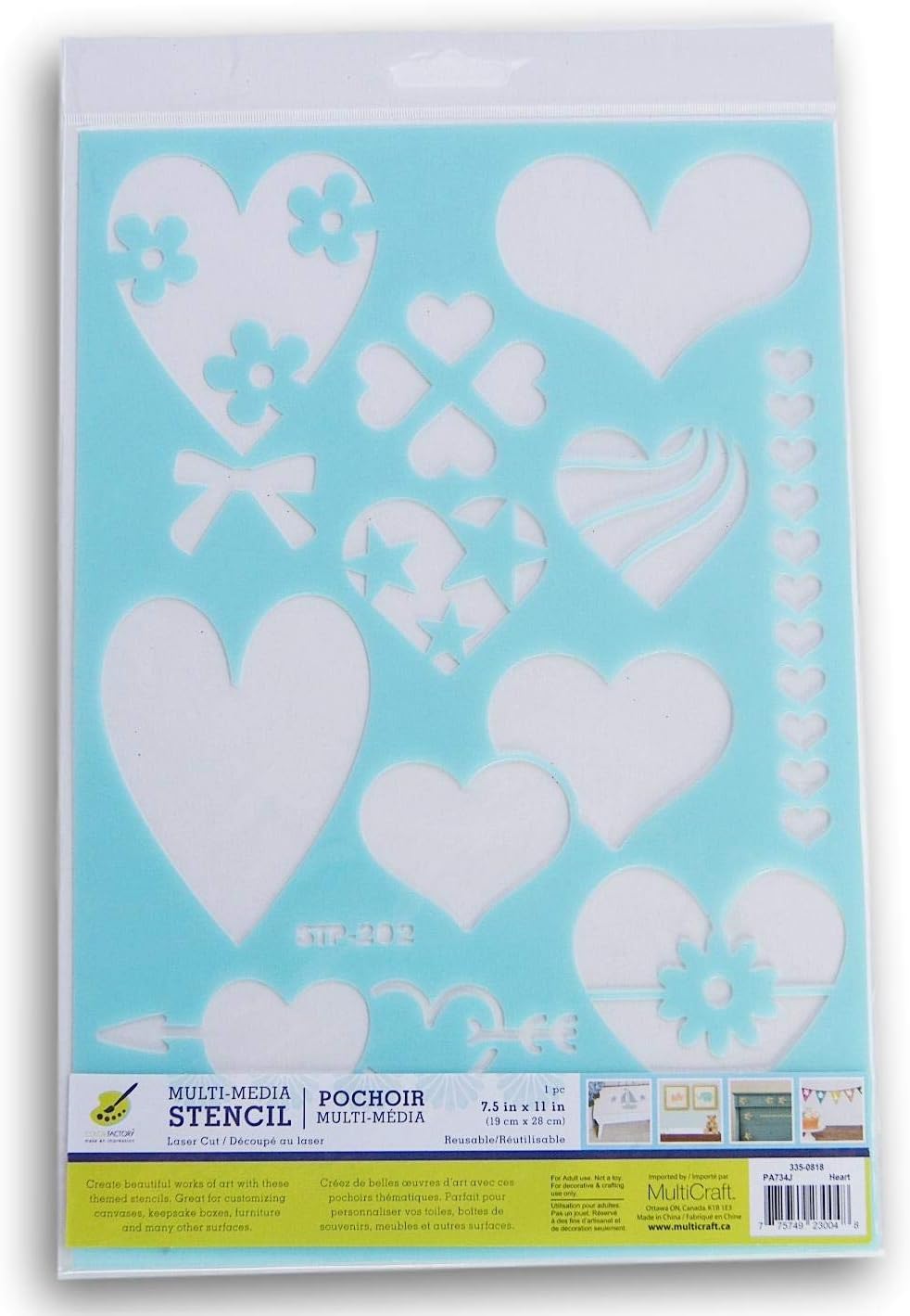 Color Factory Hearts Variety Stencil - 7.5 x 11 Inches