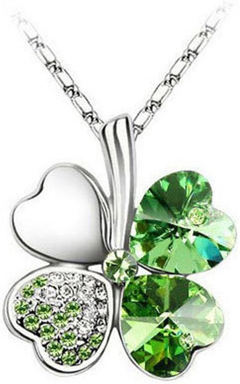 Kanggest Women Girl Necklace Fashion Elegant Four Leaf Clover Necklace Chain Pendant Christmas Necklace Crystal Jewellery Pendant Gift Set for Women Girl Children Kid (Green)