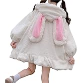 BZB Kawaii Anime Bunny Ear Hoodies For Women Sweet Lovely Fuzzy Fluffy Rabbit Sweater Tops Cosplay Jacket Coats