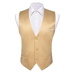 Barry.Wang Mens Gold Formal Suit Vest V-neck Slim