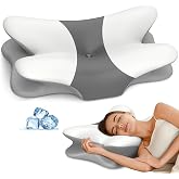 Cervical Pillow for Neck Pain Relief, Ergonomic Neck Pillow for Sleeping, Contour Pillow for Neck Support, Memory Foam Pillows for Side Back Stomach Sleepers(White&amp;Grey)