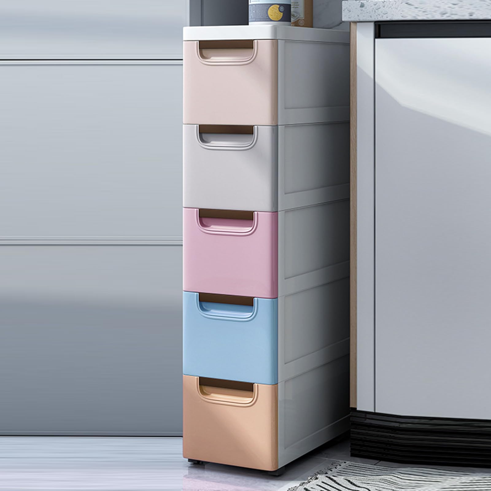 Photo 1 of 5 Drawers Slim Storage Cabinet,Rolling Narrow Cabinet with Drawer and Wheel,Multifunctional Floor Cabinet for Small Spaces Bathroom Kitchen Bedroom Living Room