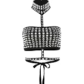 FlyCC Womens Crop Tank Tops Cute Rhinestone Backless Tops Going Out Outfits Y2k Summer Halter Tube Top