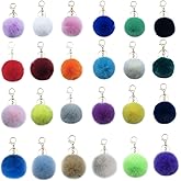 Unpafcxddyig 24 Pieces Pom Pom Keychains Artificial Fur Fluffy Ball Pompoms Keyring for Women Bag Accessories
