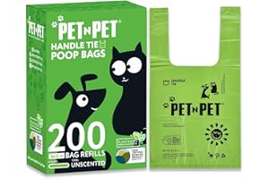 Pet N Pet 200 Counts Unscented Dog Poop Bags Rolls with Tie Handles, 41% Plant Based & 59% PE Poop Bags for Dogs, Extra-Thick Doggie Poo Bag, Pet Waste Bag