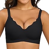Xcutting Wavy Wireless Bras Push Up Bralette Seamless Wirefree Plunge Bra Everyday Bras for Women No Underwire Full Coverage