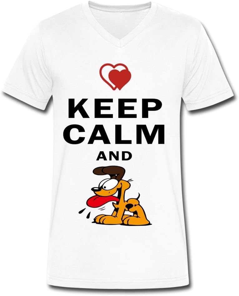 Men's Keep Calm And Love Odie V Neck Tee White
