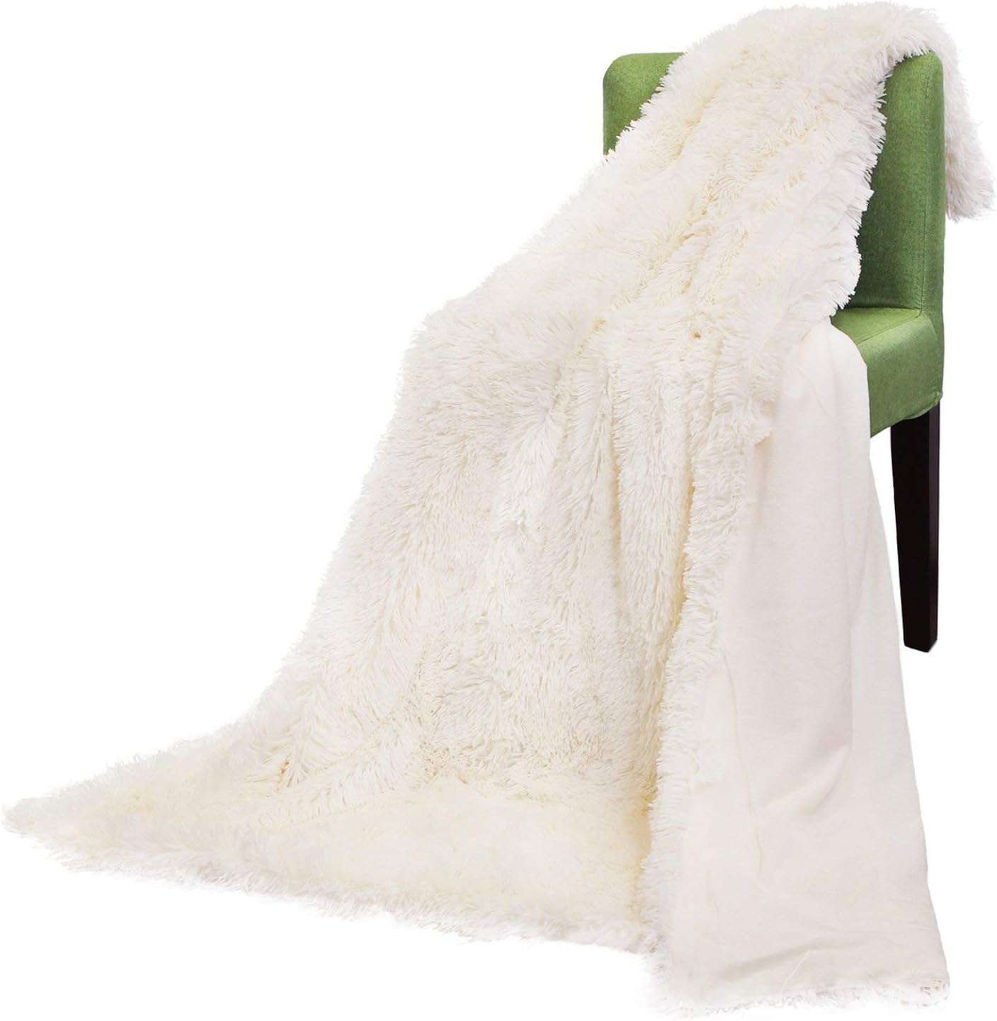 Faux Fur Throw Blanket, Super Soft Shaggy Longfur Throw Blanket, Snuggly Fuzzy Faux Fur Lightweight Warm Elegant Cozy Plush Microfiber Blanket for Couch Bed Chair Photo Props (Cream-63" x 79")