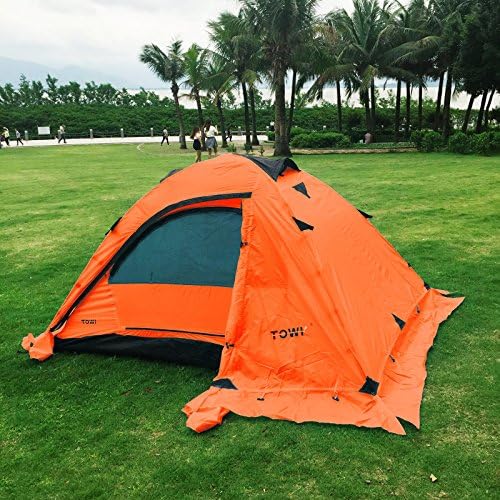 2 Person Lightweight Double layer Double Door Backpack Outdoor Tent Two Mesh Doors with Snow Skirt Waterproof Flysheet (Orange Dark Orange and Green Color Options) (Orange)