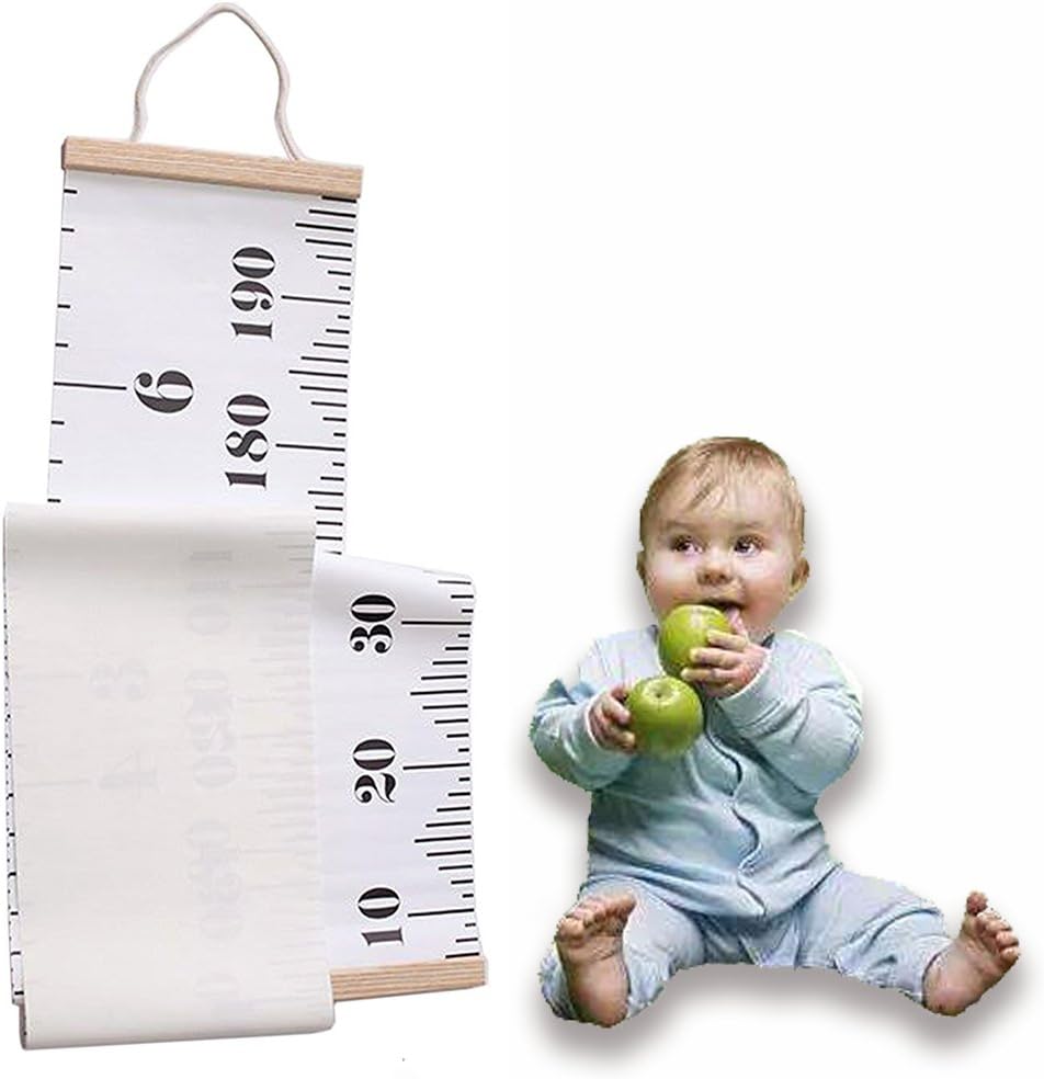 Hanging Growth Height Ruler, Roll-up Canvas Height Measurement Chart with Wood Frame for Infant Baby Kids Toddlers Adults Room Wall Decoration