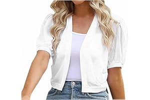 HNODOV Women's Puff Sleeve Bolero Shrug Lightweight Open Front Cardigan Short Sleeve Summer Cropped Sheer Jackets Tops