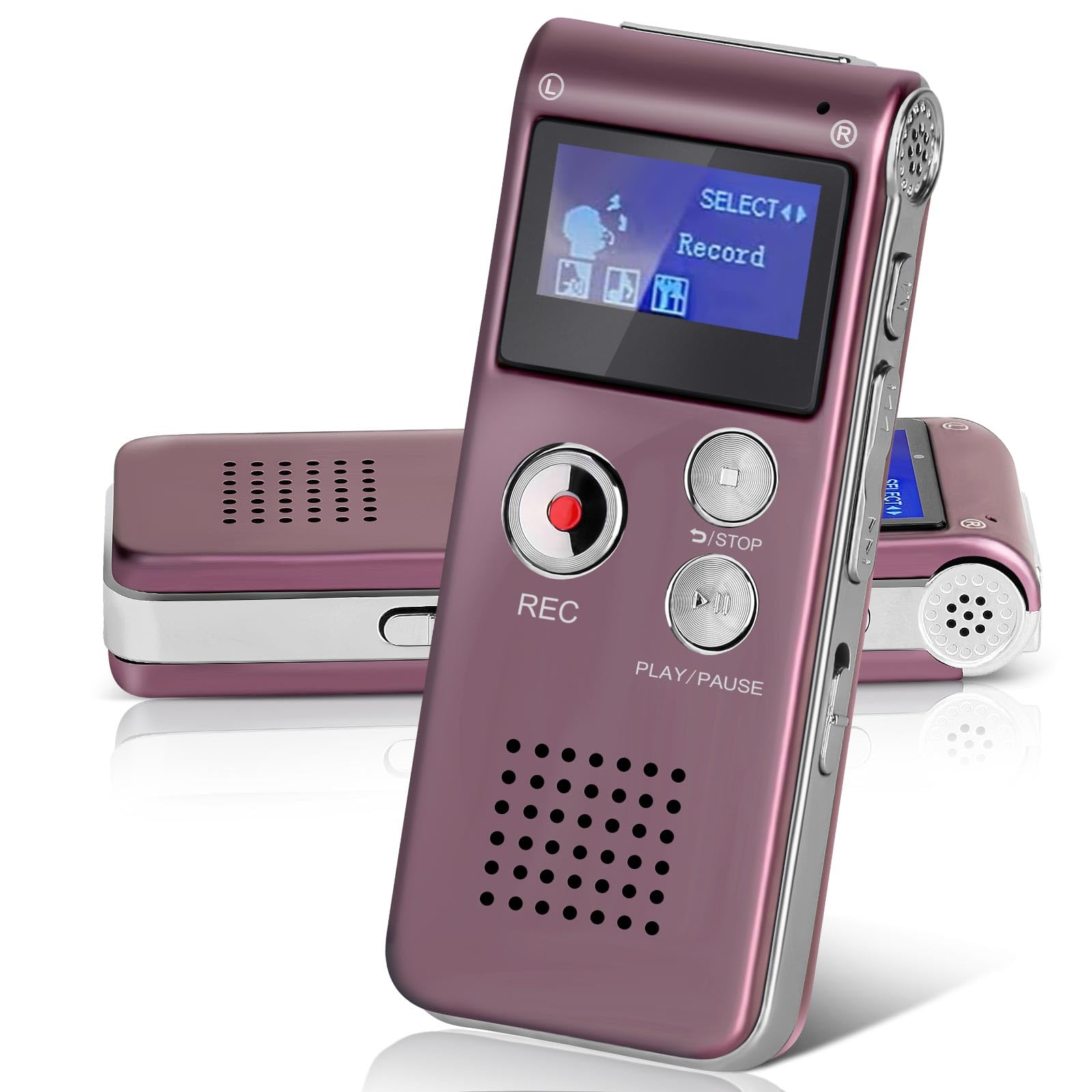 Helterfolg 8GB Dictaphone, Portable Sound Audio Recorder, USB Rechargeable Mini Voice Recorder with Multifunctional Digital Audio & MP3 Play (Wine Red)