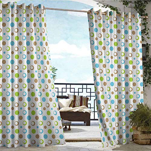 Qenuan Grommet Outdoor Curtains Brown And Blue Traditional Polka