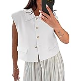 Tankaneo Womens Cropped Suit Vest Tops Cap Sleeve Lapel Collar Button Down Trendy Casual Blazer Waistcoats