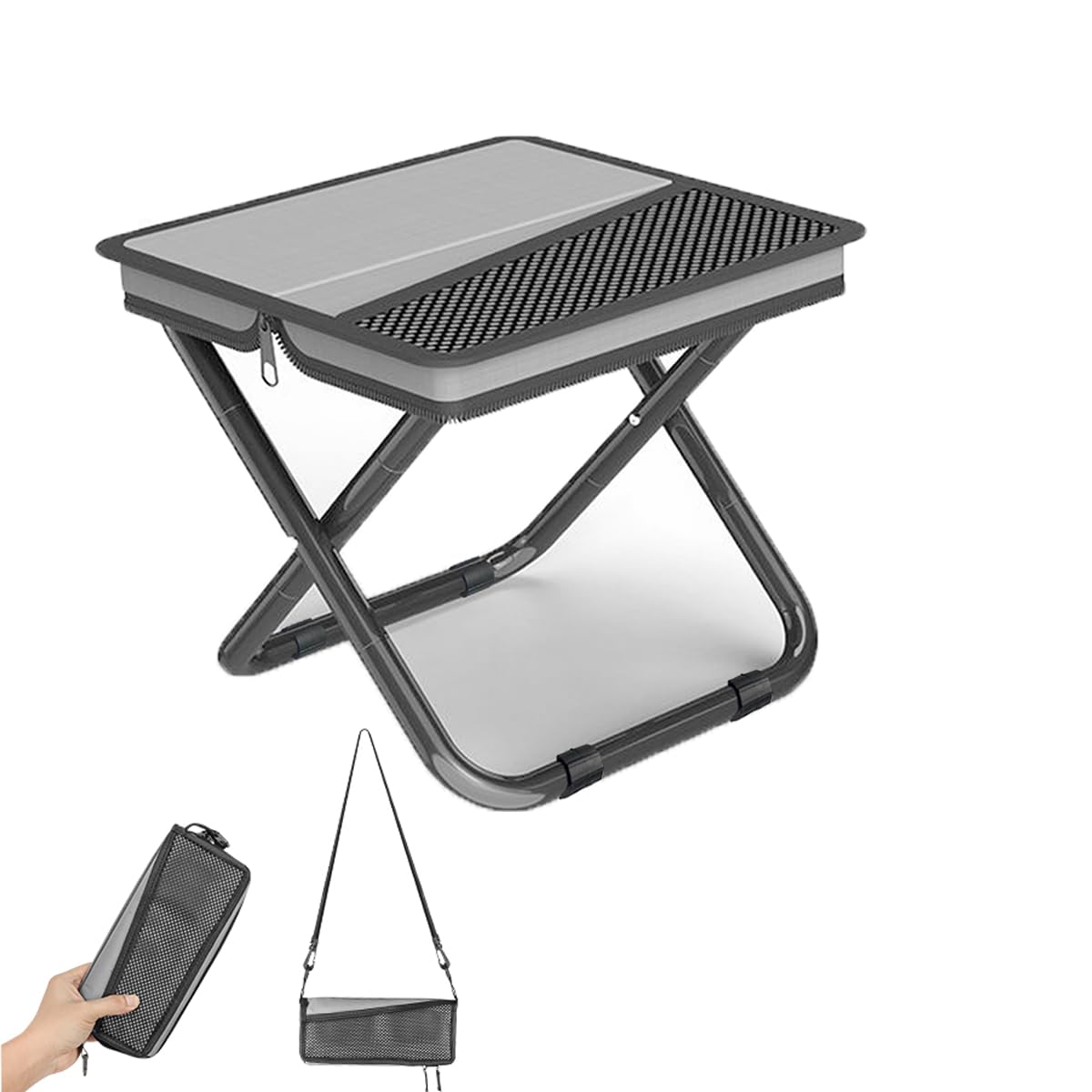 Photo 1 of 2-in-1 Collapsible Camping Stool & Sling Bag / 220LB Load Capacity Folding Portable Fishing Stool/Collapsible Stool for Camping, Hiking, Fishing, Gardening & Beach Outdoor Activities (Grey, M)