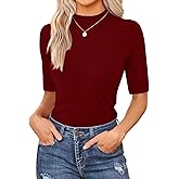 Elesomo Womens Fall Clothes Mock Neck Casual Short Sleeve T Shirts Basic Tee Tops