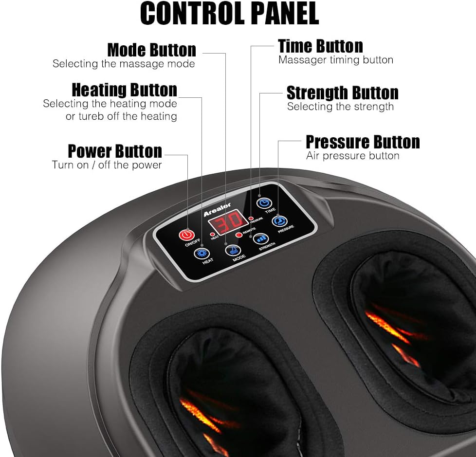 Arealer Foot Massager Machine with Heat, Shiatsu Foot Massagers with Remote Control & LCD Display, 5 Mode with Air Compression, Kneading Foot Massage for Blood Circulation & Plantar Fasciitis: Health & Personal Care