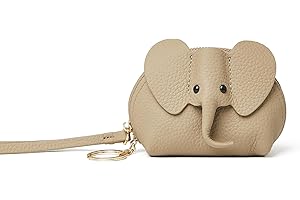 DORIS&JACKY Small Leather Coin Purse for Women Cute Elephant Change Purse for Girls Zipper Coin Pouch Wallet with Key Chain and Wrist Strap(6-Grey)