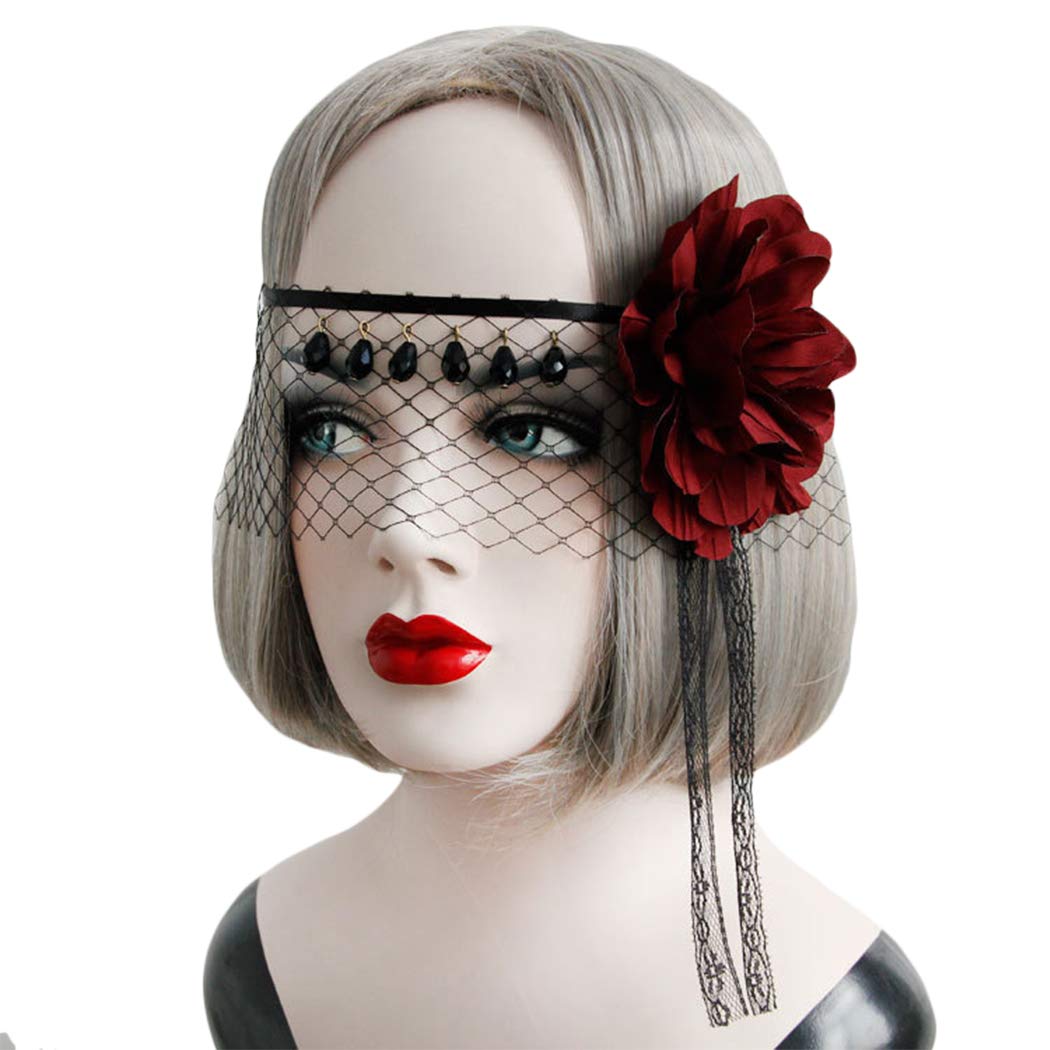 Zoylink Lace Face Veil Sexy Masquerade Mask Halloween Medium Black
